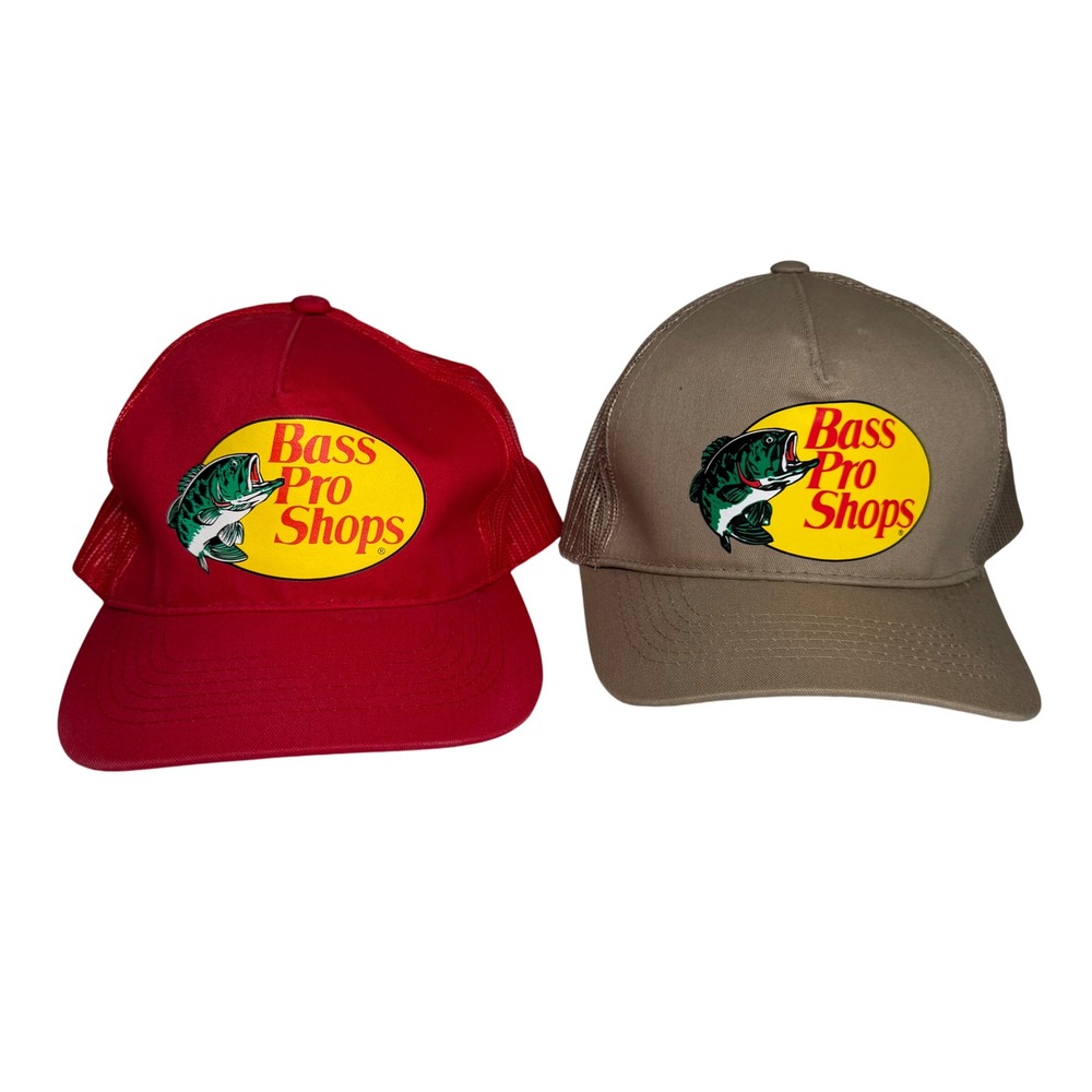 Bass Pro Shops Trucker SnapBack Hat Bundle Mens OSFM Red Khaki Bass Fishing